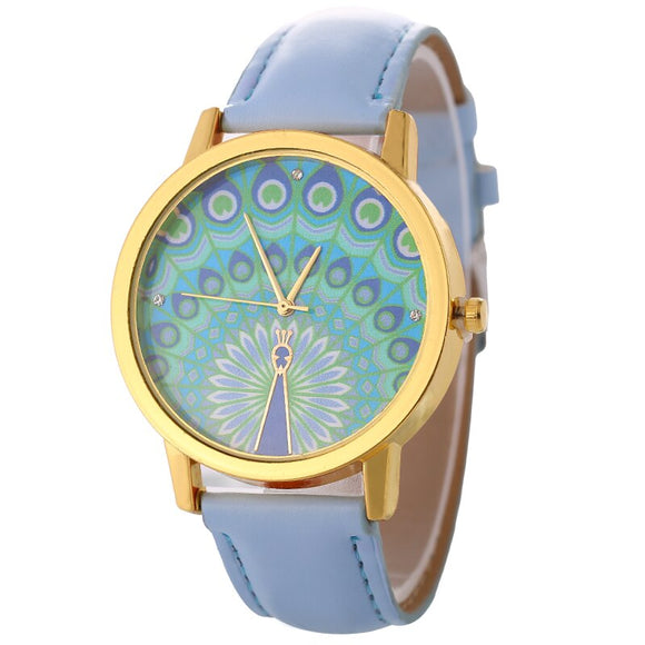 Casual Cute Peacock Leather Wrist Watches