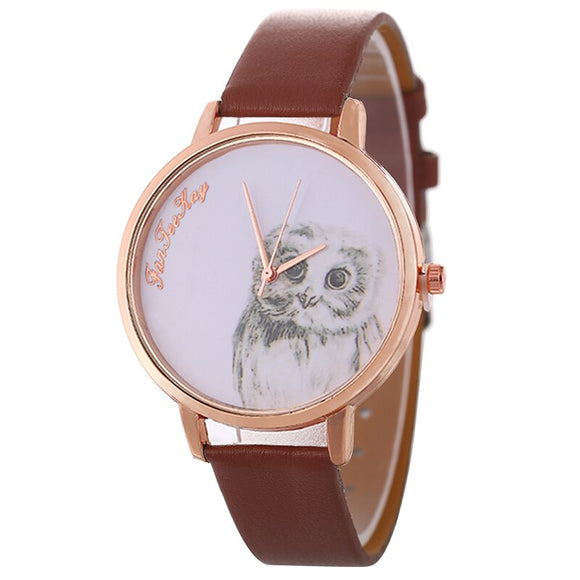 Owl Patterned Leather Watch