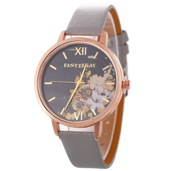 Flower Pattern Leather Watch