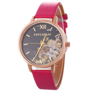 Flower Pattern Leather Watch